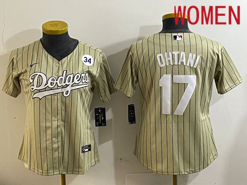 Women Los Angeles Dodgers 17 Ohtani Green Stripe Game 2024 Nike MLB Jersey style 7